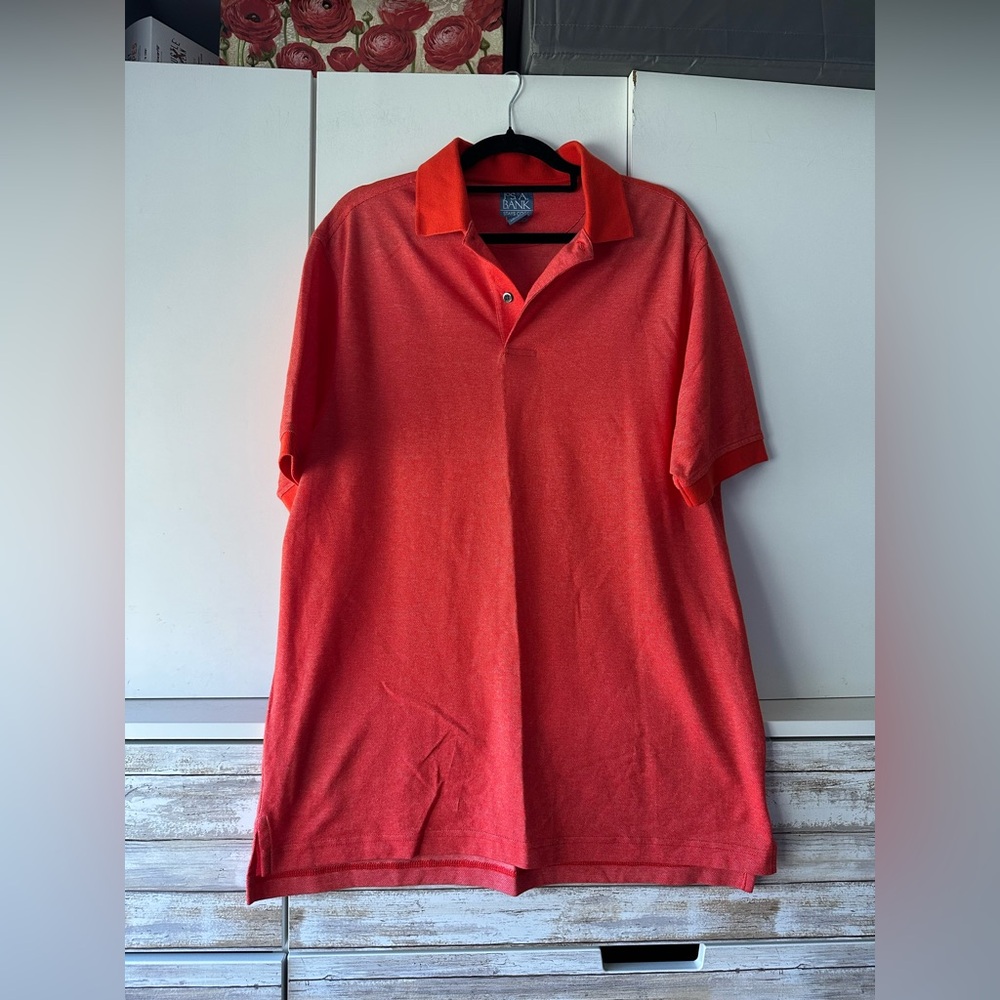 🧡 Jos A Bank Polo Shirt Large Orange Cotton Stretch Short Sleeve